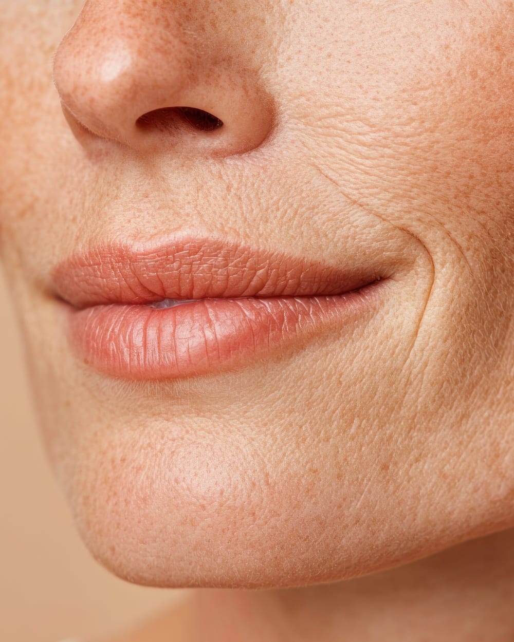 The lower face in profile, mouth relaxed and unposed.